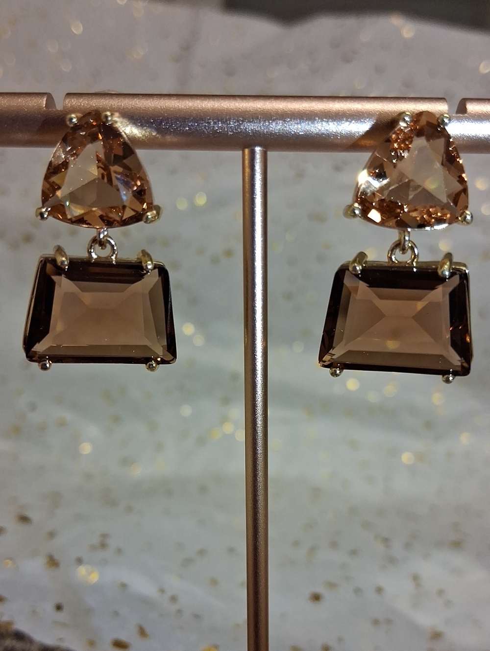 Fashion Jewelry Gold-Tone Smokey Crystal Look Drop Earrings🍁